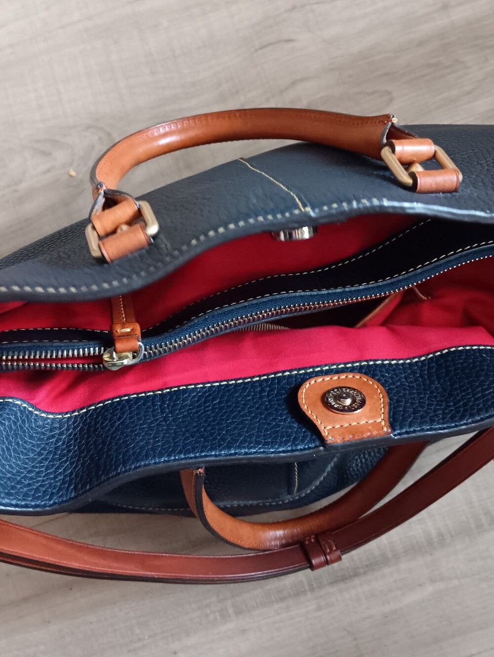 Dooney & Bourke Black Leather Tote with Tan Handles - Picture 5 of 7